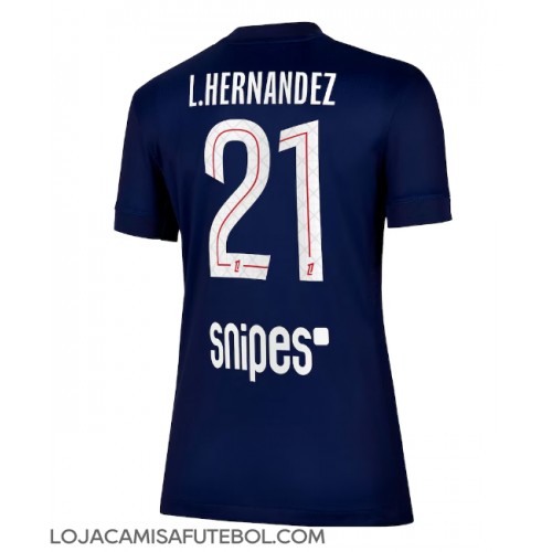 Camisa de Futebol Paris Saint-Germain Lucas Hernandez #21 Equipamento Principal Mulheres 2025-26 Manga Curta Camisa de Futebol Paris Saint-Germain Lucas Hernandez #21 Equipamento Principal Mulheres 2025-26 Manga Curta